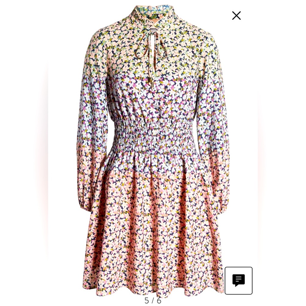 Vince Camuto Floral Smocked Waist Long Sleeve Dress $100 OBO